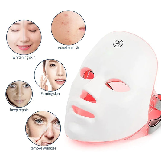 Máscara Rejuvenecedora Inalámbrica Táctil de 7 Colores - Fototerapia LED para Cuidado Facial