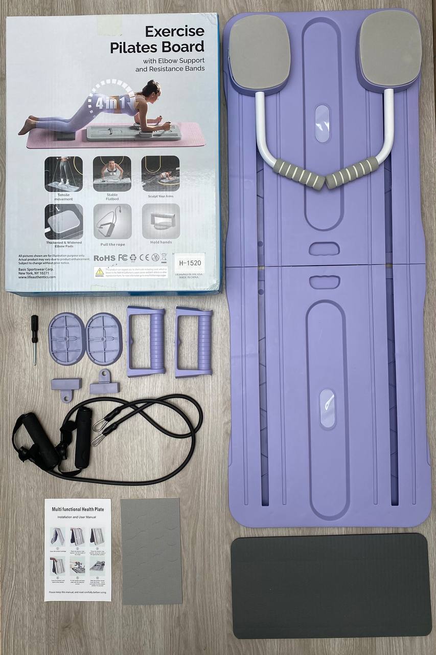 Tabla Pilates Reformadora Plegable 4-en-1 con Bandas y Soporte de Codos