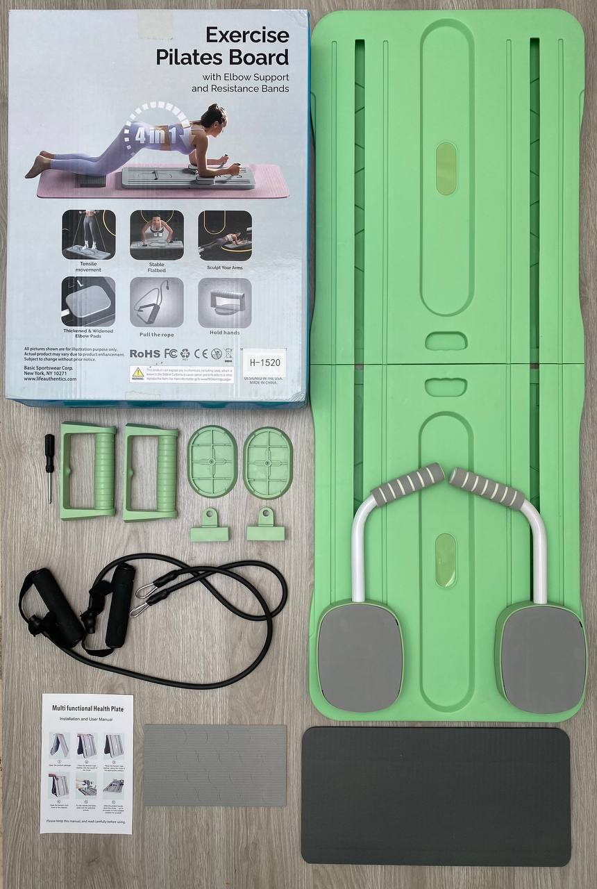Tabla Pilates Reformadora Plegable 4-en-1 con Bandas y Soporte de Codos