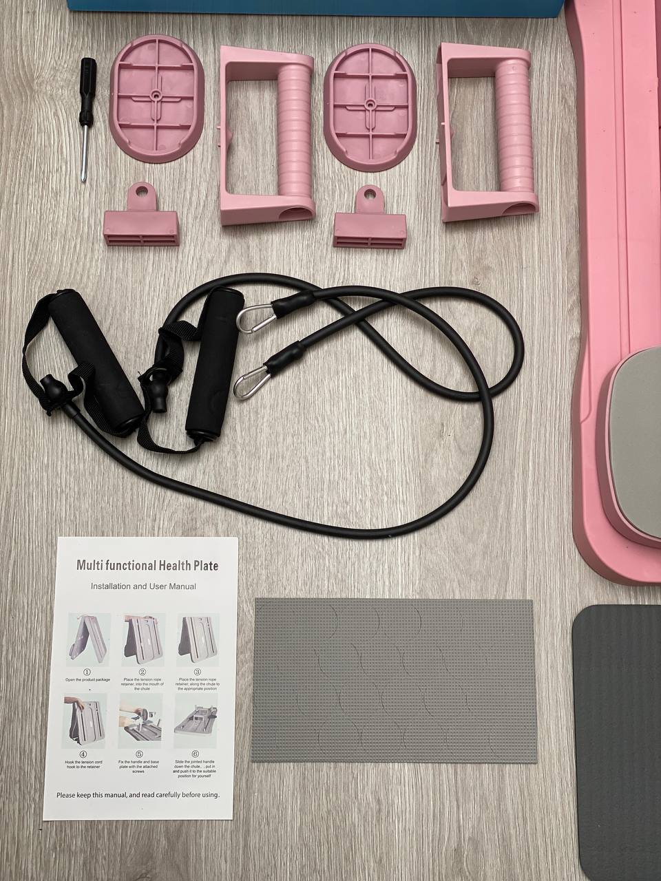 Tabla Pilates Reformadora Plegable 4-en-1 con Bandas y Soporte de Codos