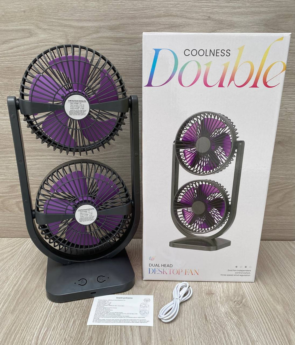 Ventilador doble USB recargable de escritorio | 3 velocidades y silencioso