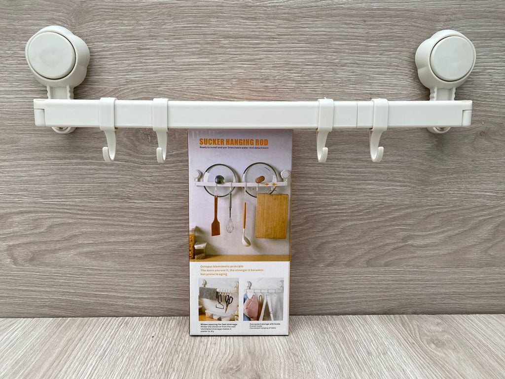 Soporte con Ventosas Multiusos | Barra Extensible con 5 Ganchos