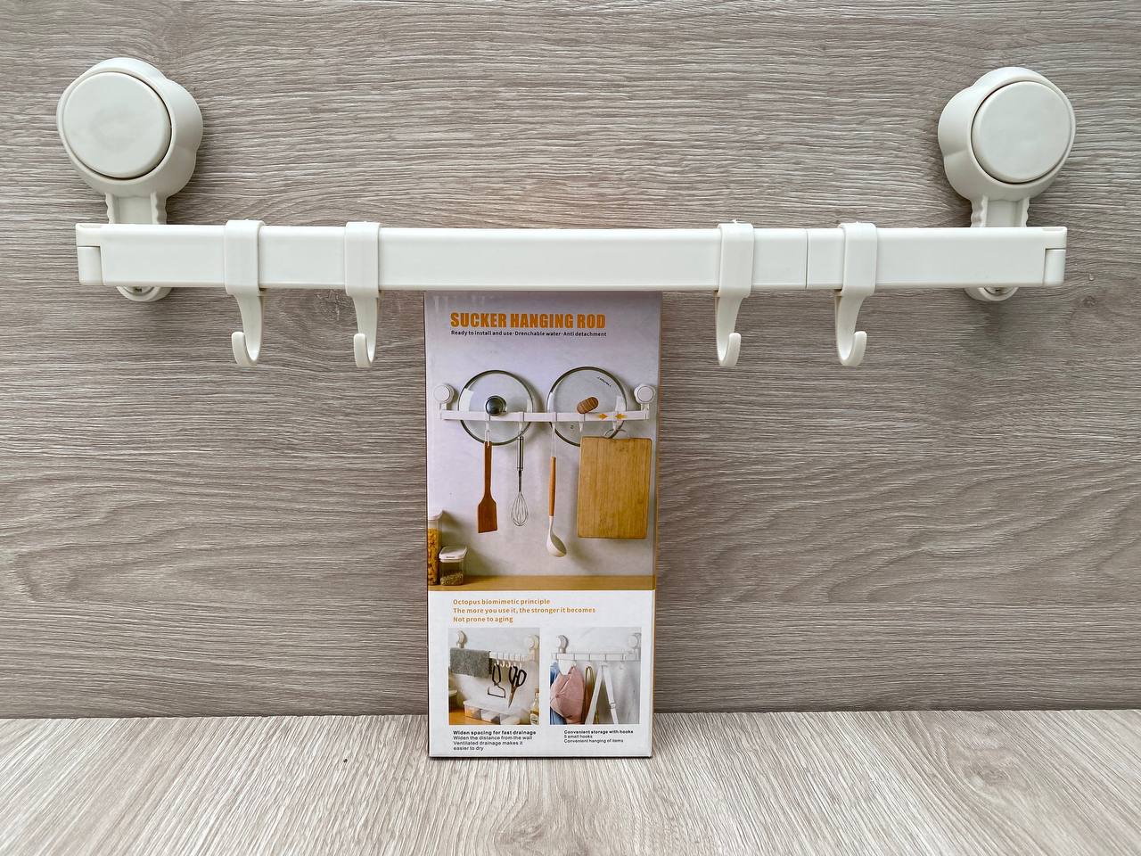Soporte con Ventosas Multiusos | Barra Extensible con 5 Ganchos