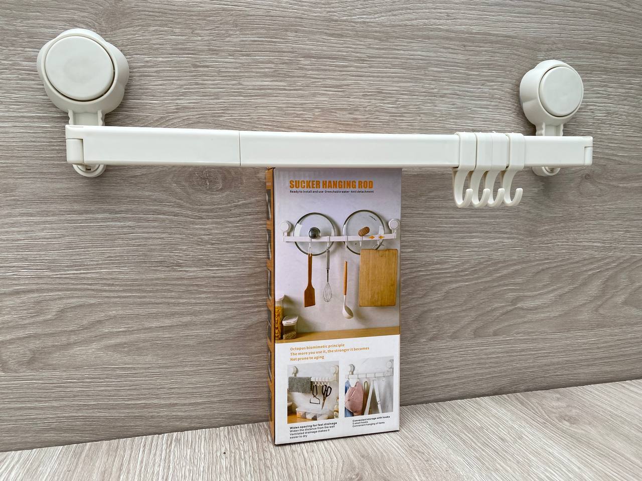 Soporte con Ventosas Multiusos | Barra Extensible con 5 Ganchos