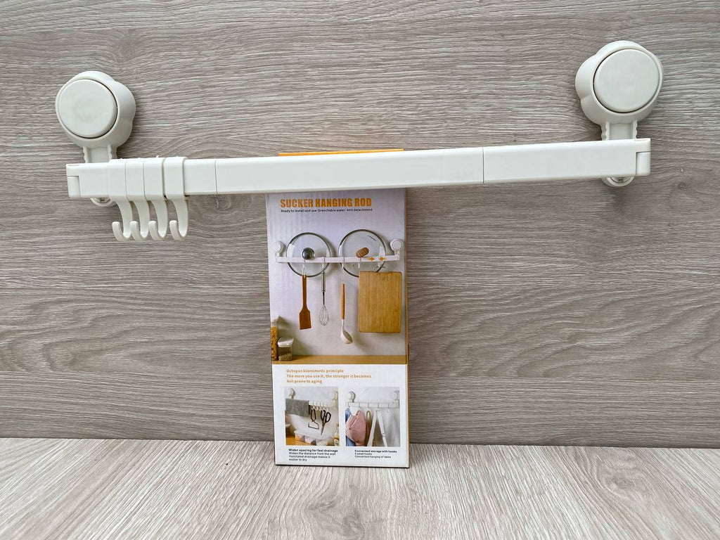 Soporte con Ventosas Multiusos | Barra Extensible con 5 Ganchos