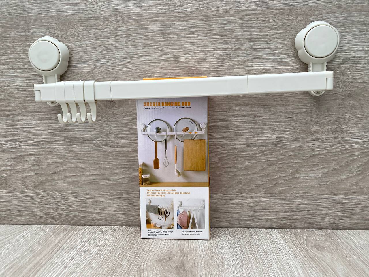 Soporte con Ventosas Multiusos | Barra Extensible con 5 Ganchos