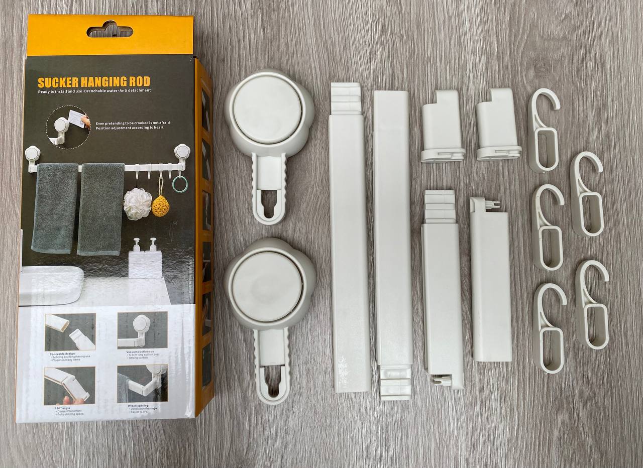 Soporte con Ventosas Multiusos | Barra Extensible con 5 Ganchos