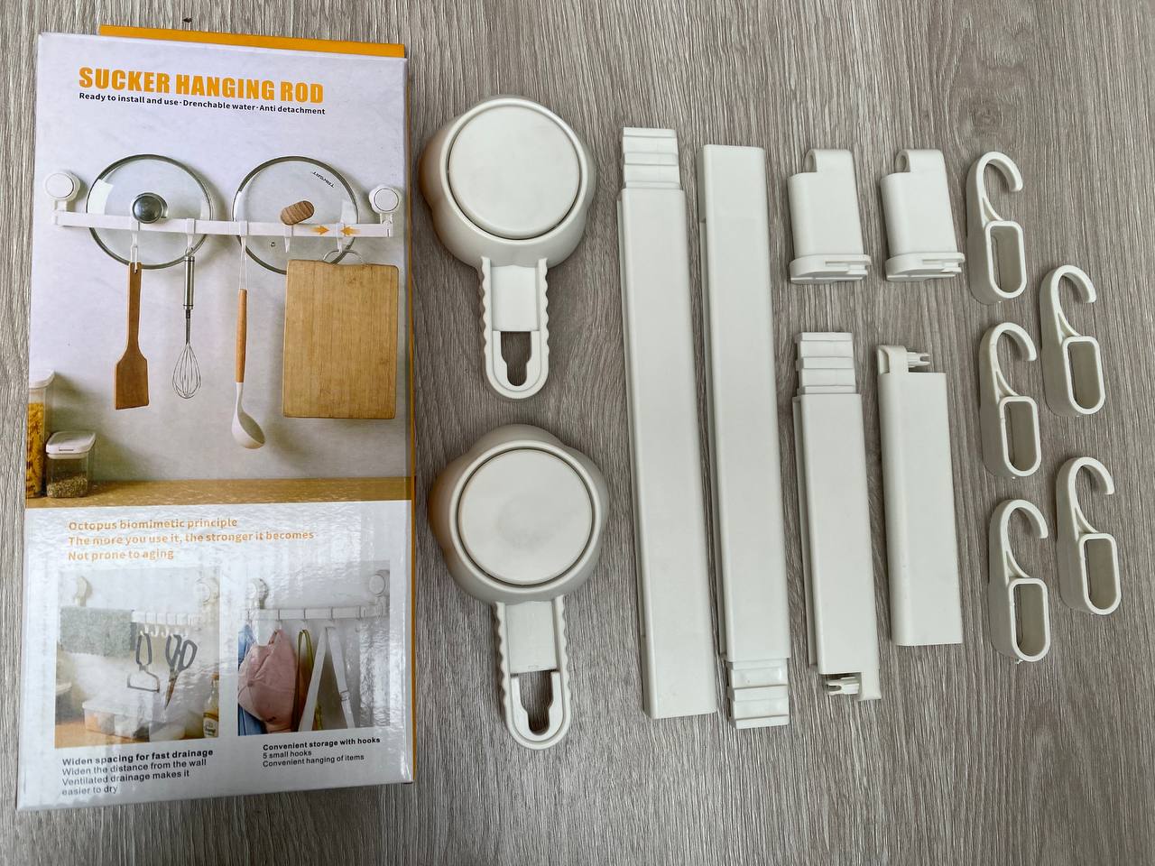 Soporte con Ventosas Multiusos | Barra Extensible con 5 Ganchos